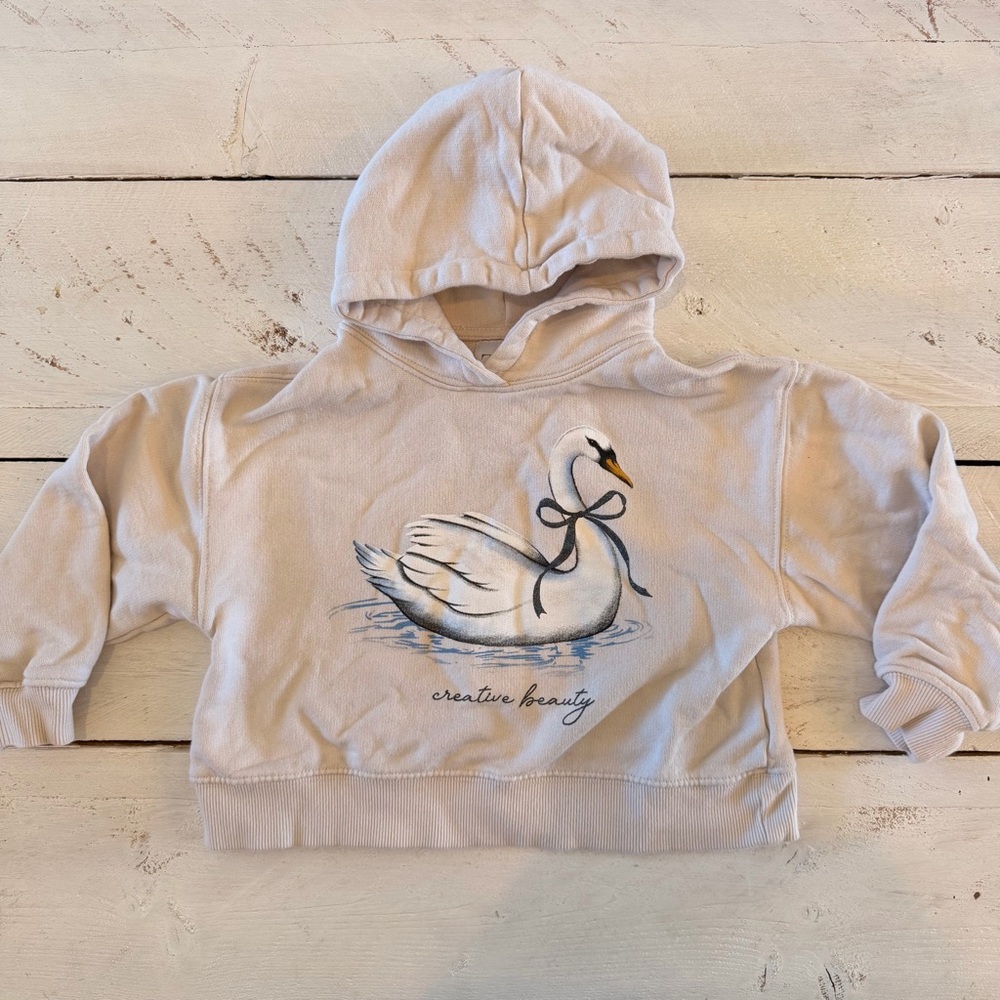 Zara Girls Cropped Swan Hooded Sweatshirt